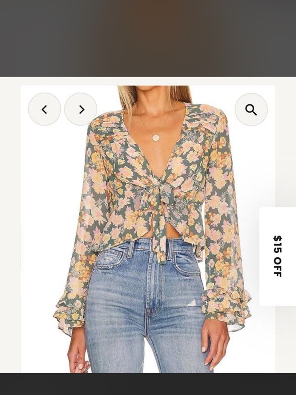 Free People Floral Tie-Front Blouse in Green, Pink & Yellow